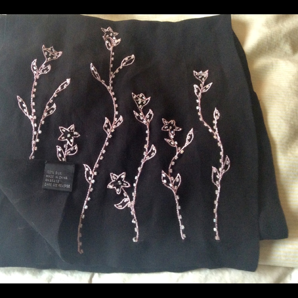 2 Silk Scarves AnneKlein Orchid & Blk Pink Flowers - Picture 5 of 7